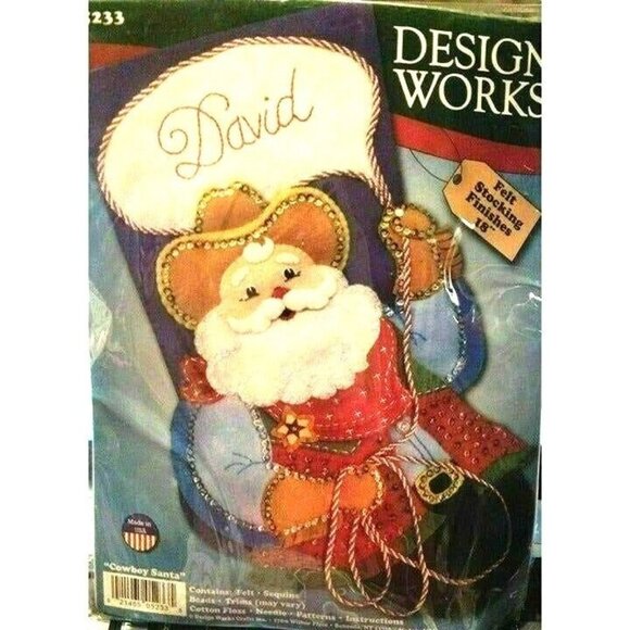 Design Works Cowboy Santa  18" Christmas Felt Stocking Kit #5233 Sealed USA NEW - Picture 2 of 7